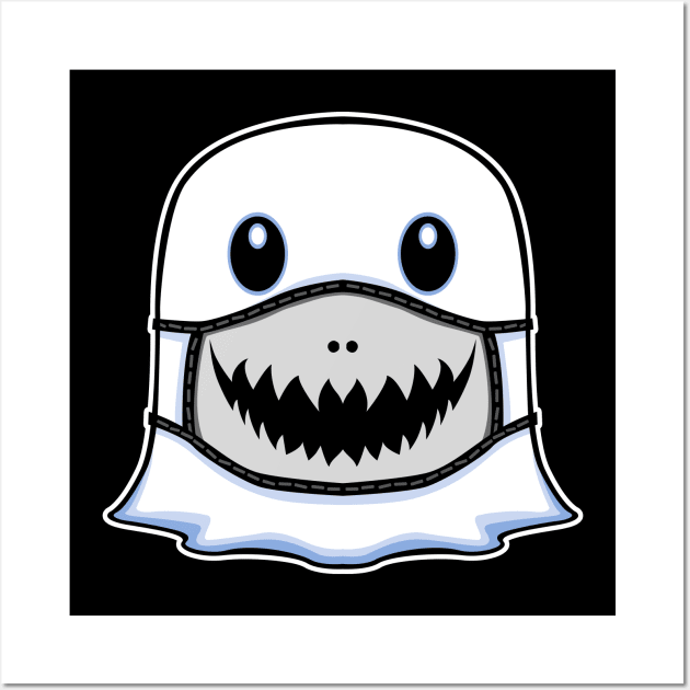 Ghost Halloween with Pumpkin Smile Mask Wall Art by Prescillian Art